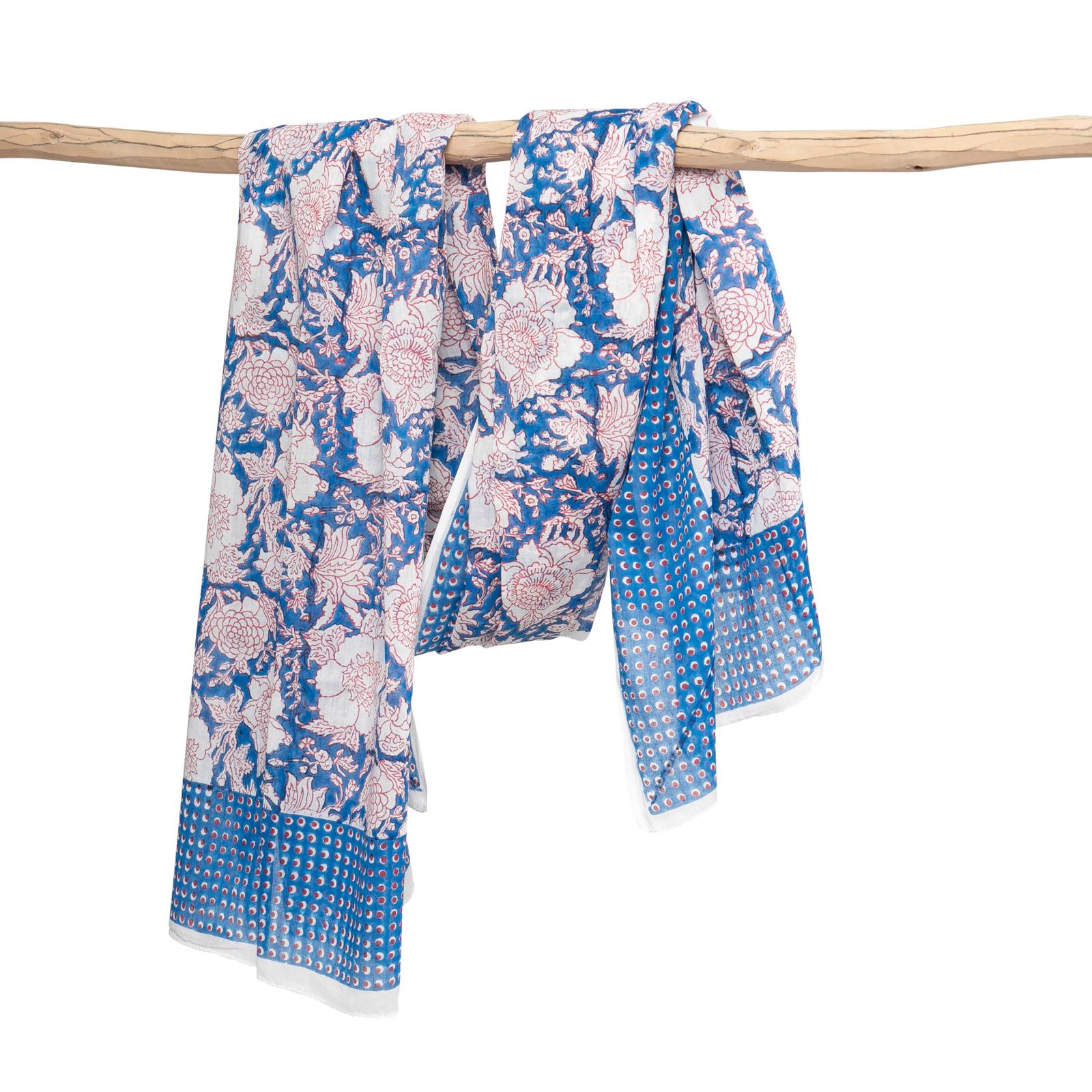 écharpes et foulards Etole en voile de coton BIO - Roses - Blockprint Ethnique EB200 BLUE CRUISE