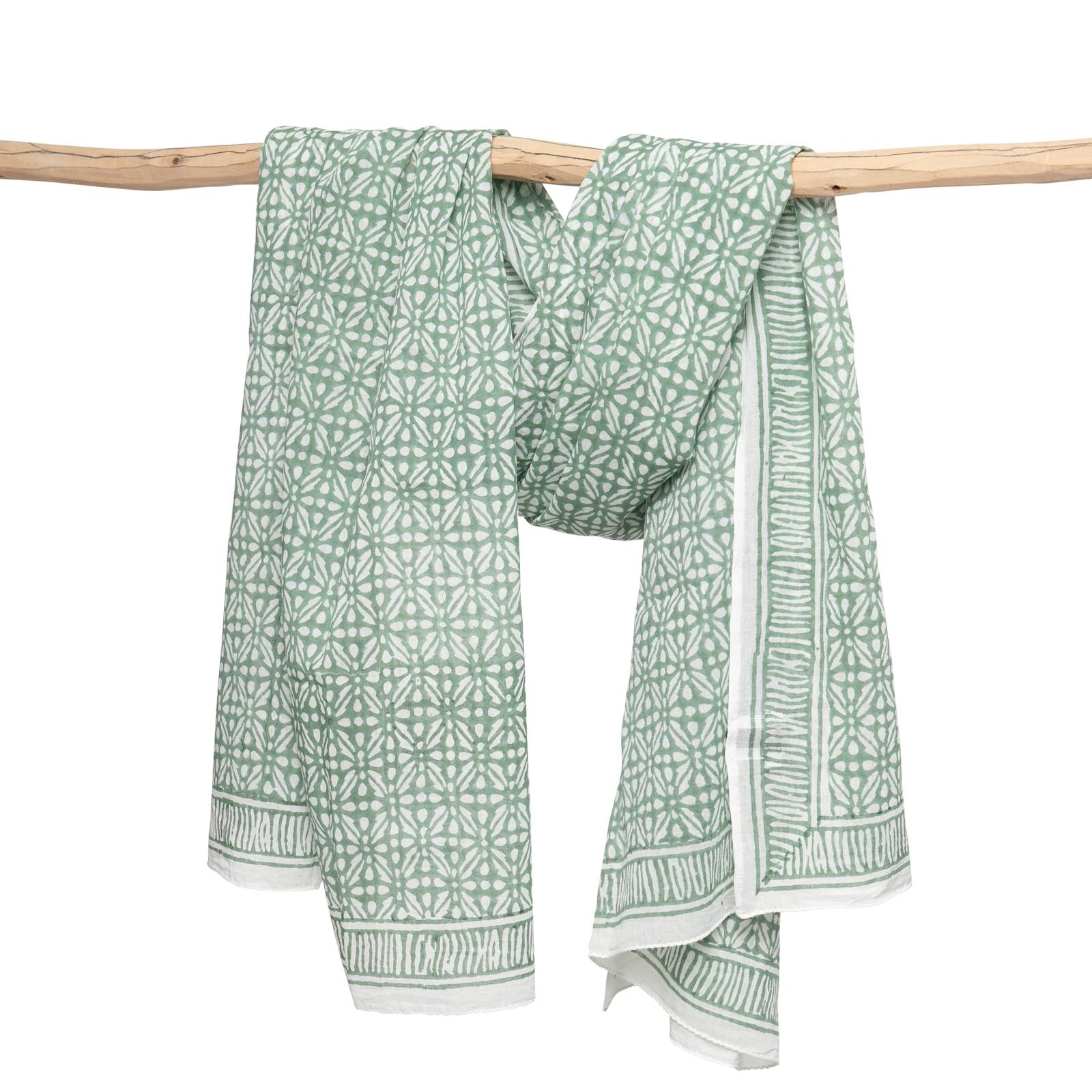 écharpes et foulards Etole en voile de coton BIO - Kale - Blockprint Ethnique EB202 GREEN COTTAGE