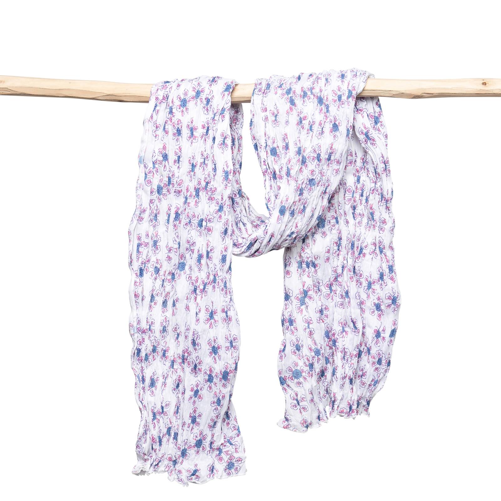 écharpes et foulards Grande écharpe chèche Flora - 100% Coton Ethnique EC211 WHITE HIPPY