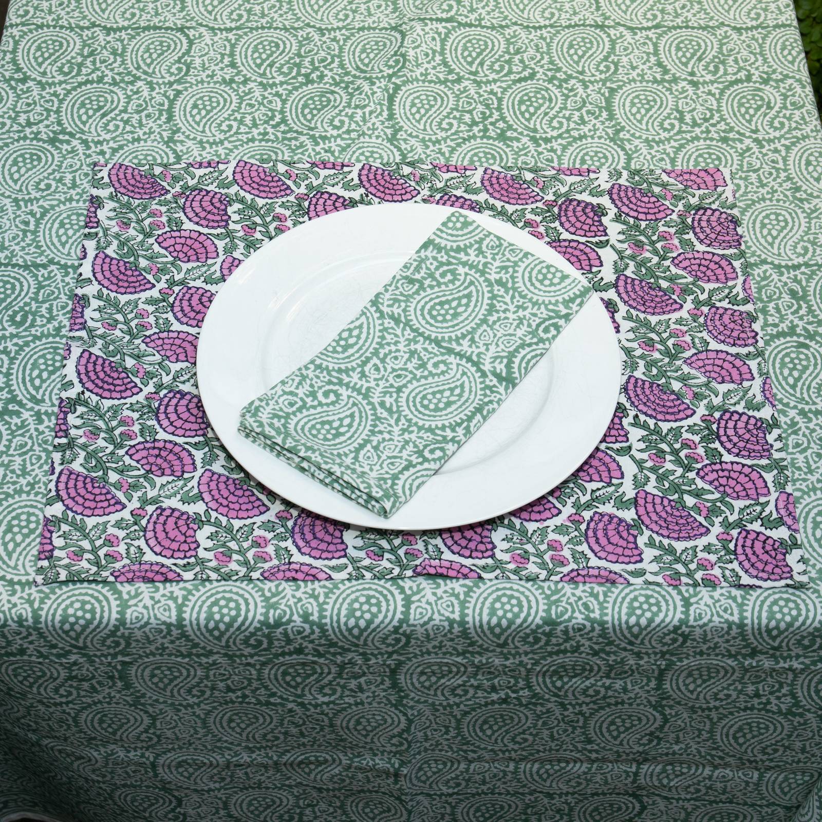 A table ! Set de 2 serviettes de table Paisley - 100% Coton Bio Ethnique TB211 GREEN COTTAGE