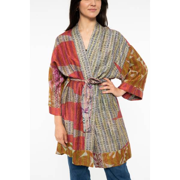Vêtements Grand Kimono - Sari Kantha Ethnique VMV714 PIECE UNIQUE