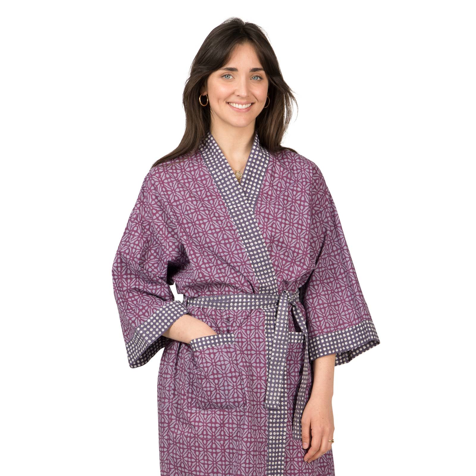 Kimonos Grand Kimono Kale 100% Coton Bio Ethnique VR1616 PURPLE