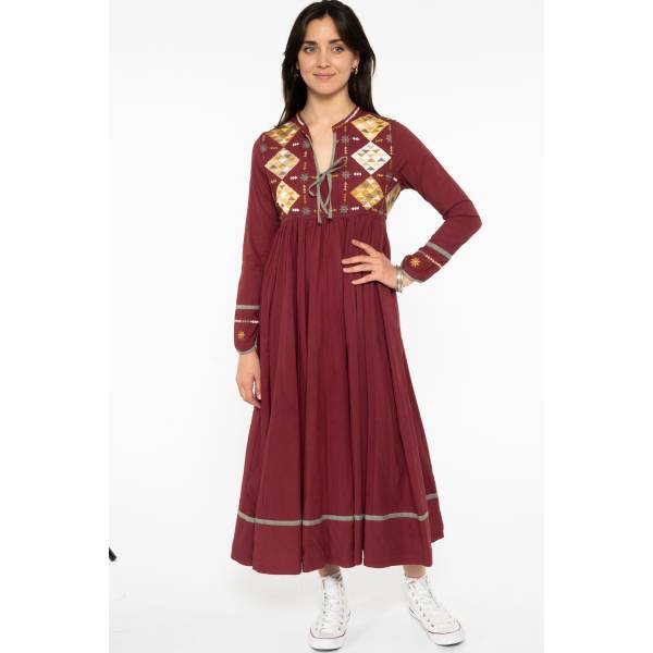 Robes Robe Nina Brodée 100% Coton Ethnique VRV621 ROUGE