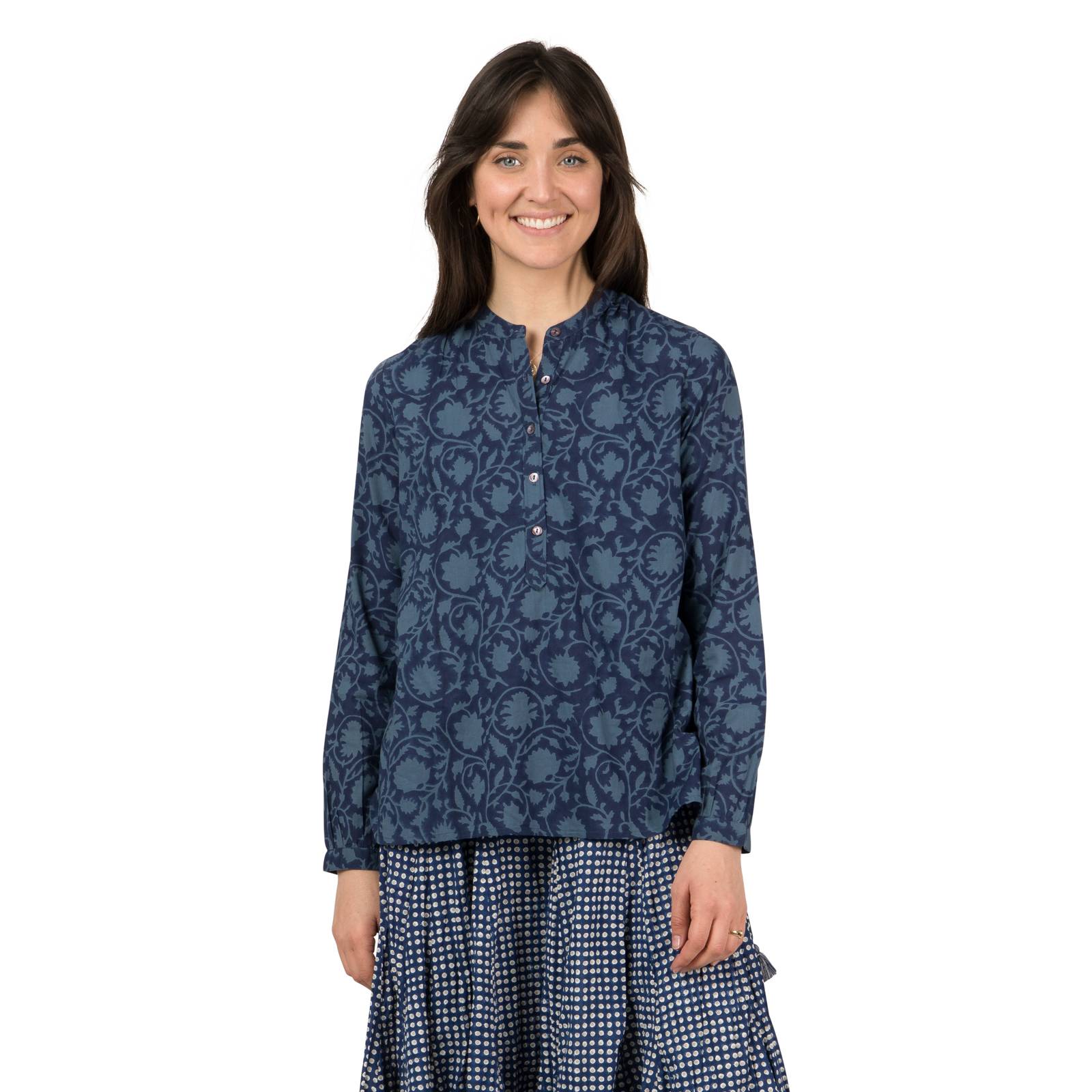 Chemises et blouses Chemise Helen Flore 100% Coton Bio Ethnique VT1606 Navy