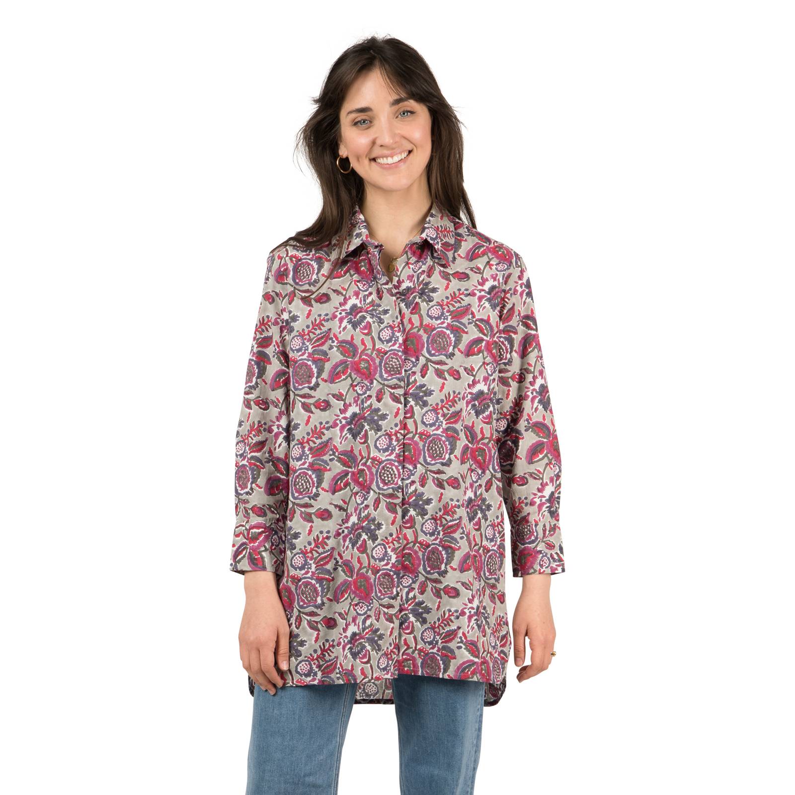 Chemises et blouses Chemise Longue Petunia 100% Coton Bio Ethnique VT1612 PURPLE