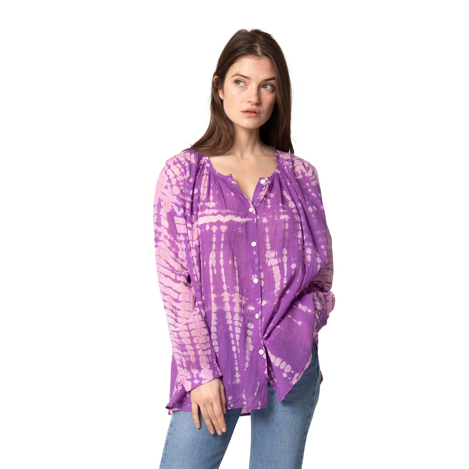 Chemises et blouses Blouse Tie and Dye Chloe - 100% Coton Ethnique VT2214 PURPLE HIPPY