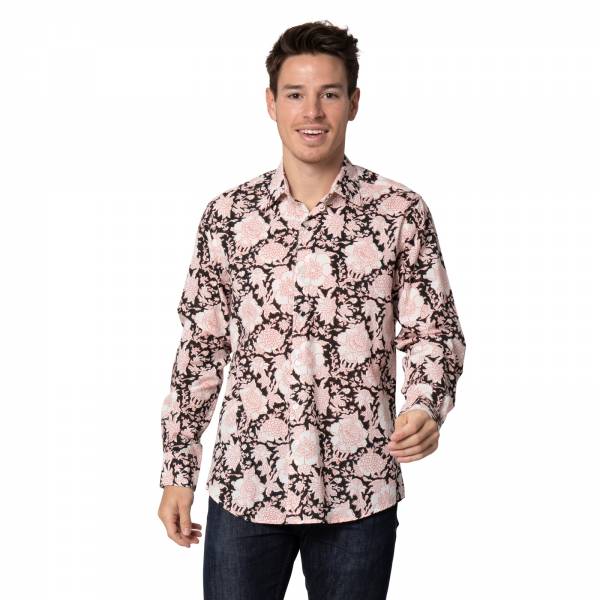 Chemises pour homme Chemise homme Roses - 100% Coton Bio Ethnique VT2431 BLACK AUSTRAL