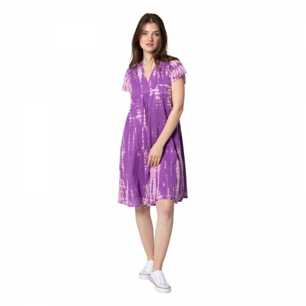 Robes Robe Col V Tie and Dye - 100% Coton Ethnique VR2215 PURPLE HIPPY