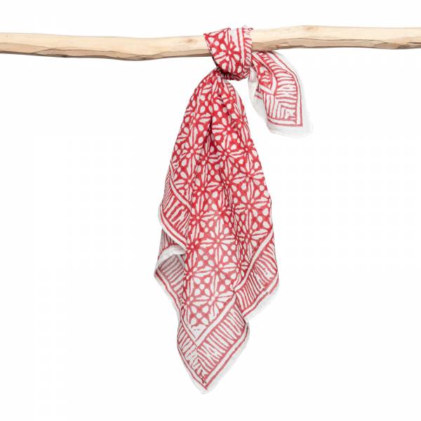 écharpes et foulards Carré en voile de coton BIO - Kale - Blockprint Ethnique EB205 RED AUSTRAL