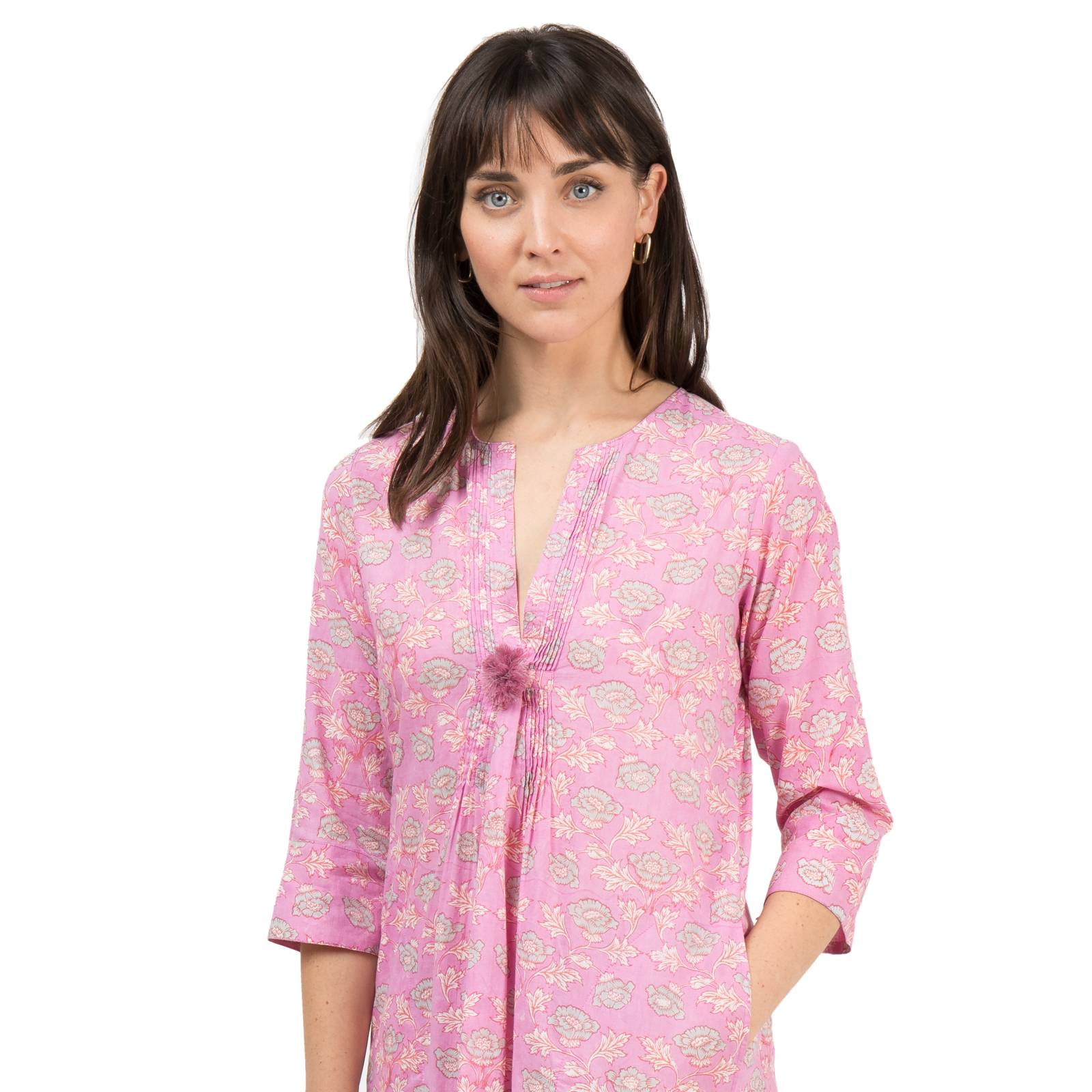 Robes Robe Louisa Pivoine - 100% Coton Bio Ethnique VR2405 PINK HIPPY