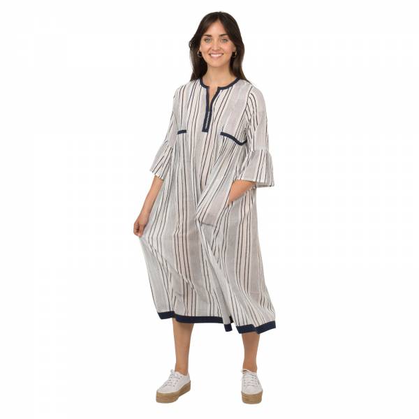 Robes Robe Kate Stripes 100% Coton Bio Ethnique VR1312 NAVY OCEAN