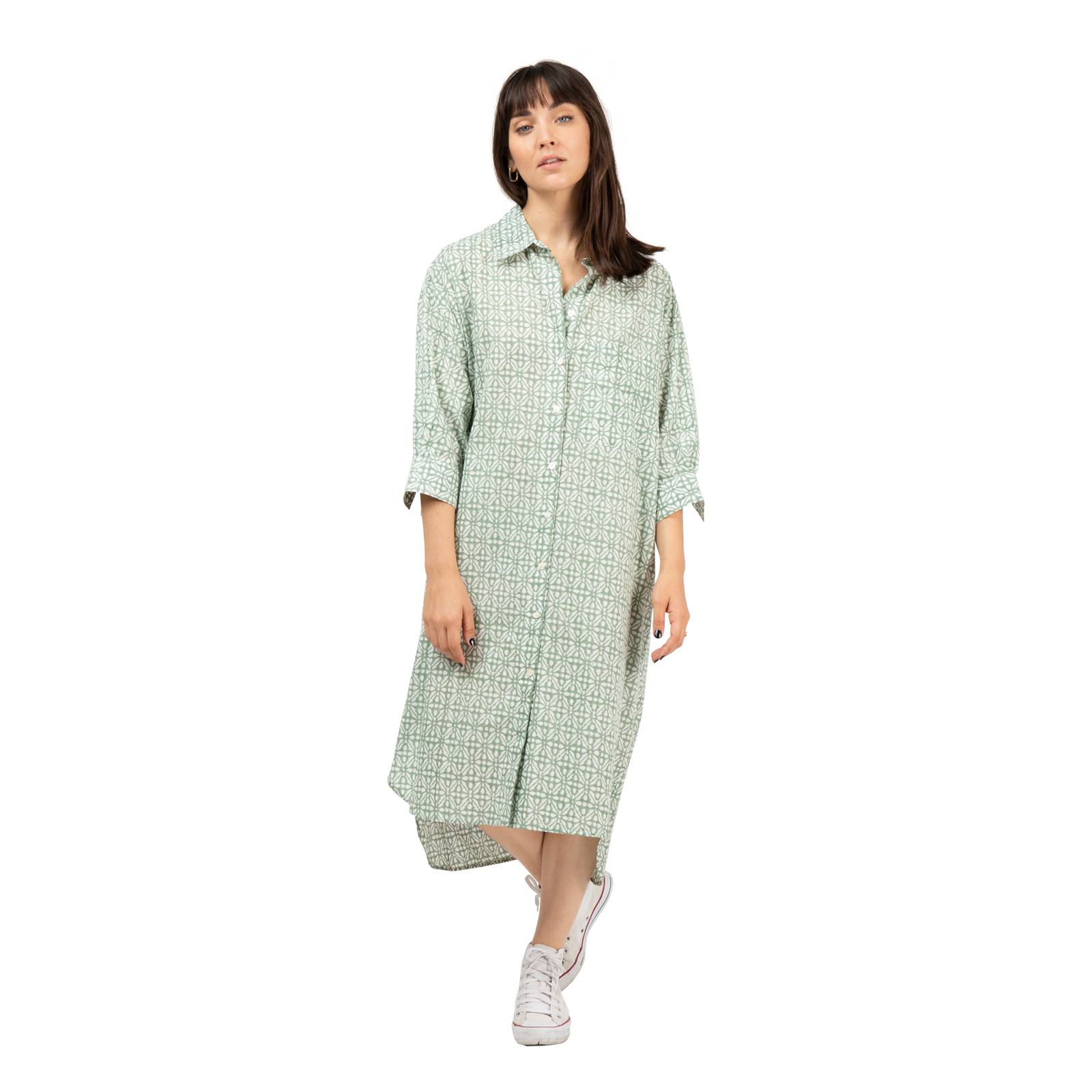 Robes Robe chemise Camelia Kale - 100% Coton Bio Ethnique VR2416K GREEN COTTAGE