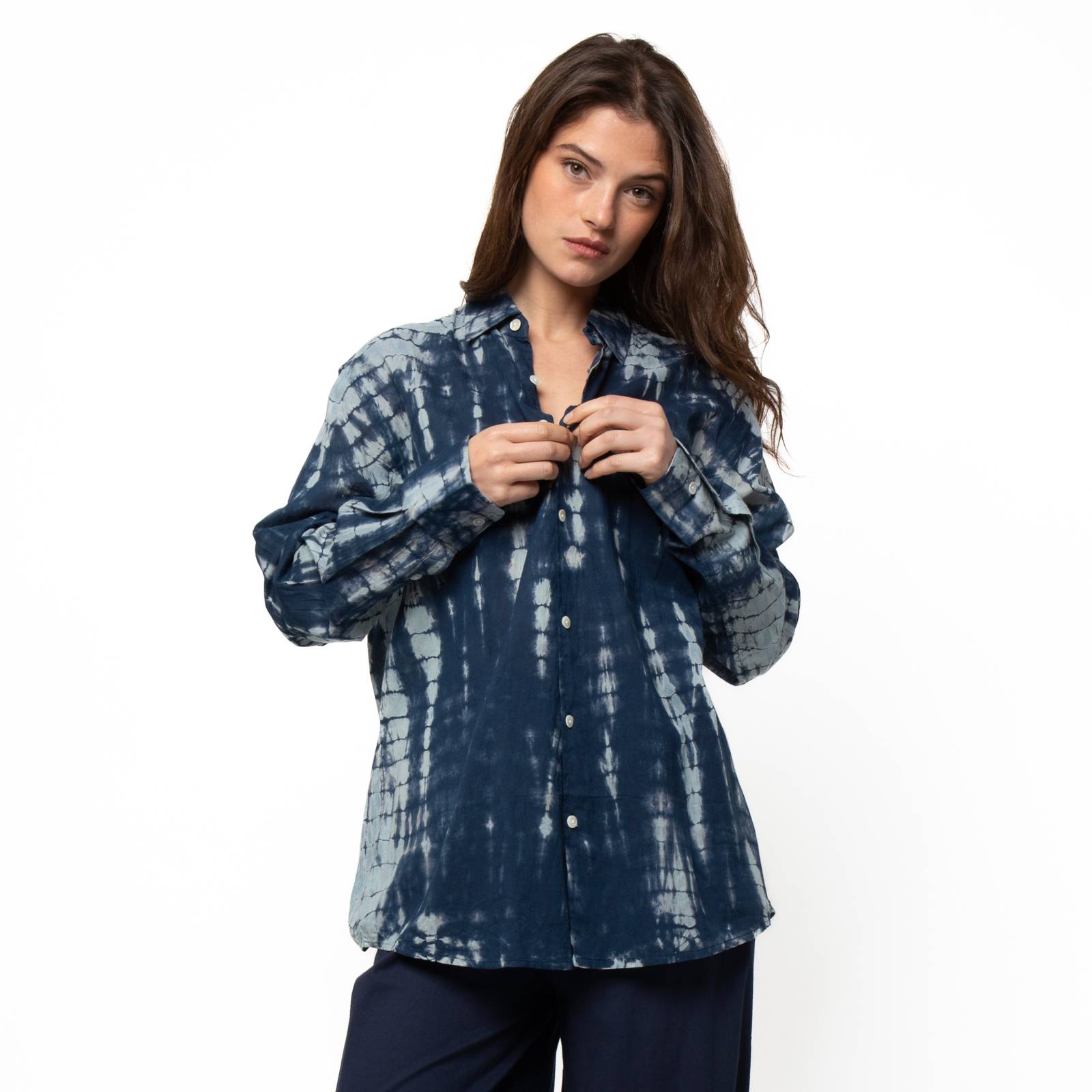 Man Shirt T&d 100% Cotton Ethnique VT3408 NAVY BLUE