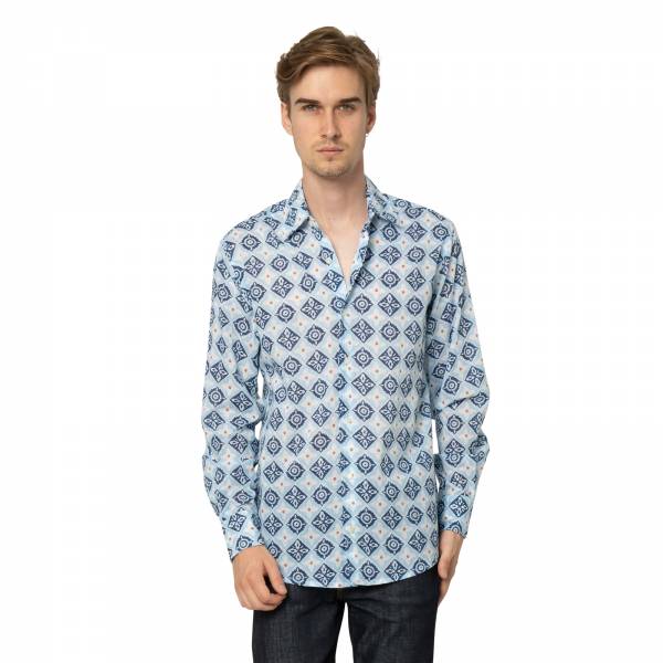Man Shirt Tily 100% Cotton Ethnique VT3800 BLUE