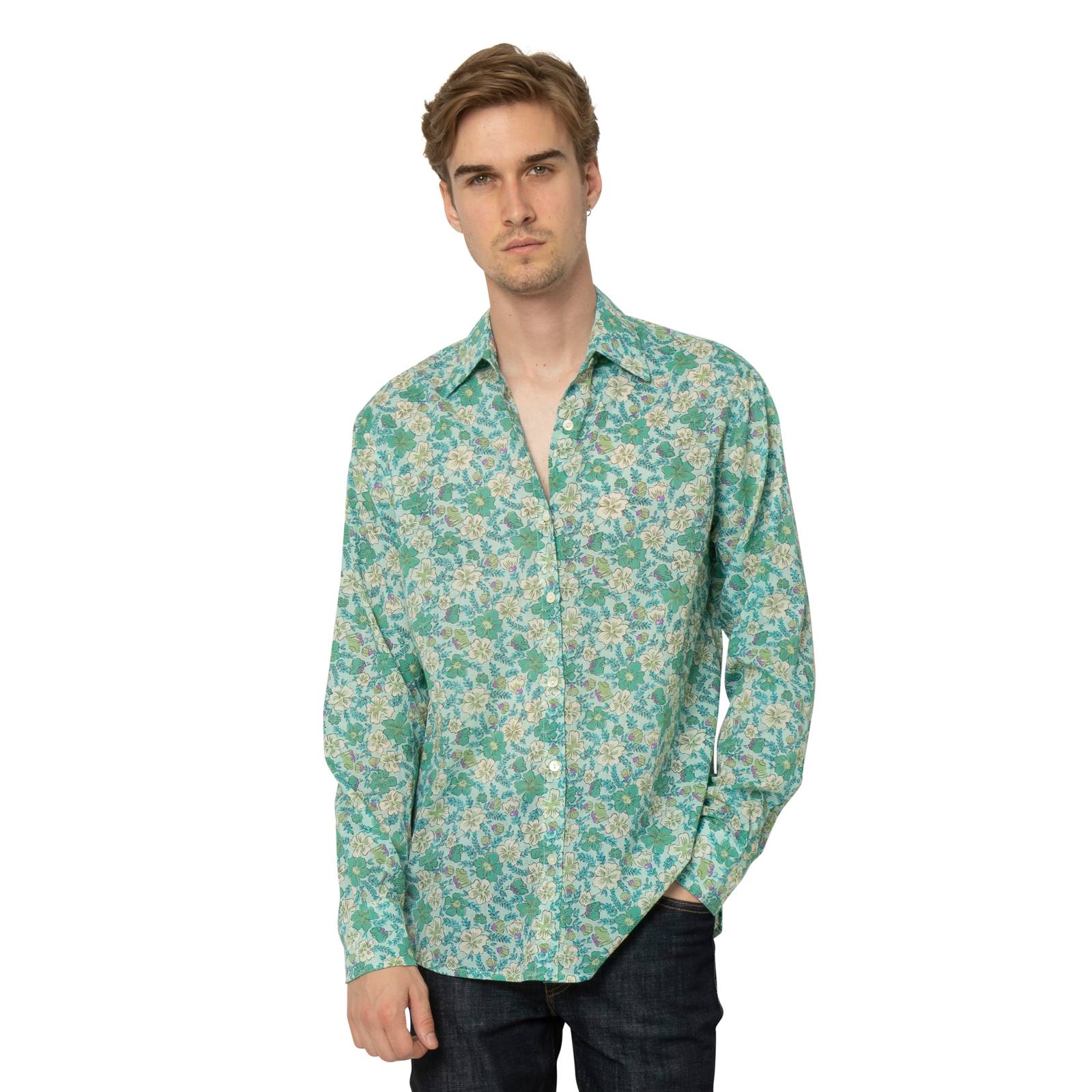 Man Shirt Georgette 100% Cotton Ethnique VT3803 GREEN