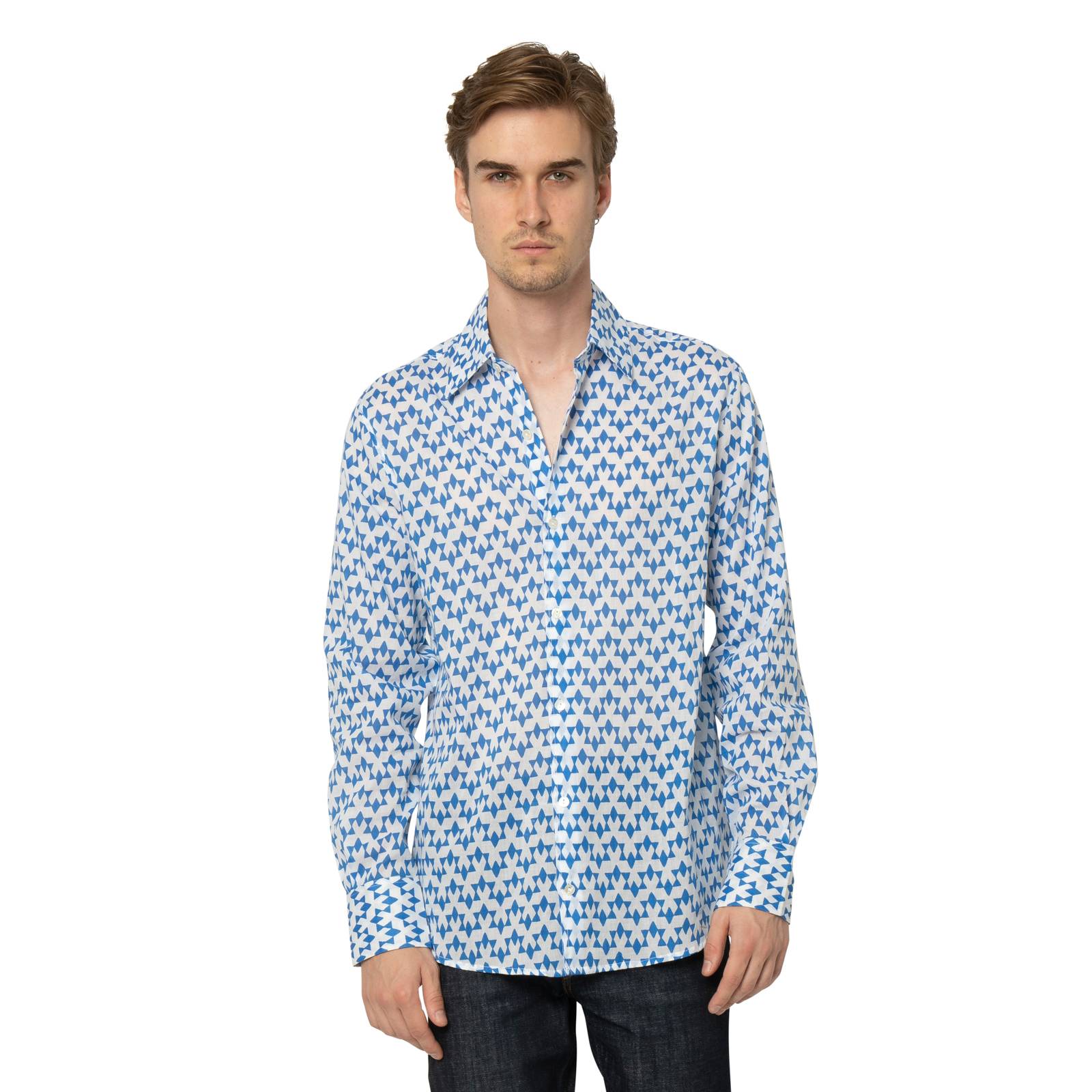 Man Shirt Abu 100% Cotton Ethnique VT3804 BLUE