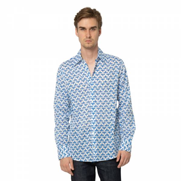 Man Shirt Abu 100% Cotton Ethnique VT3804 BLUE