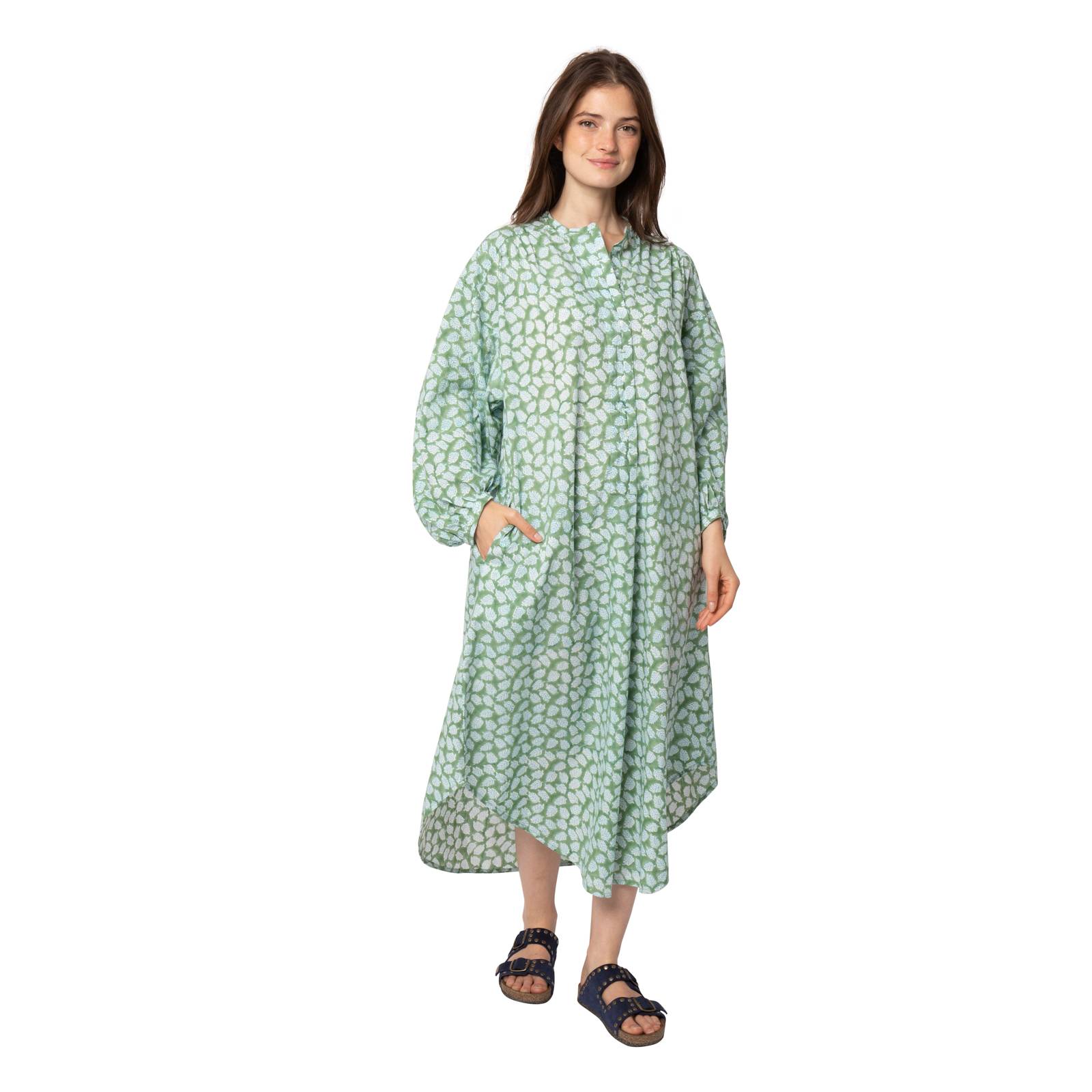 Robes Lilou Dress Leafy 100% Organic Cotton Ethnique VR3504 GREEN
