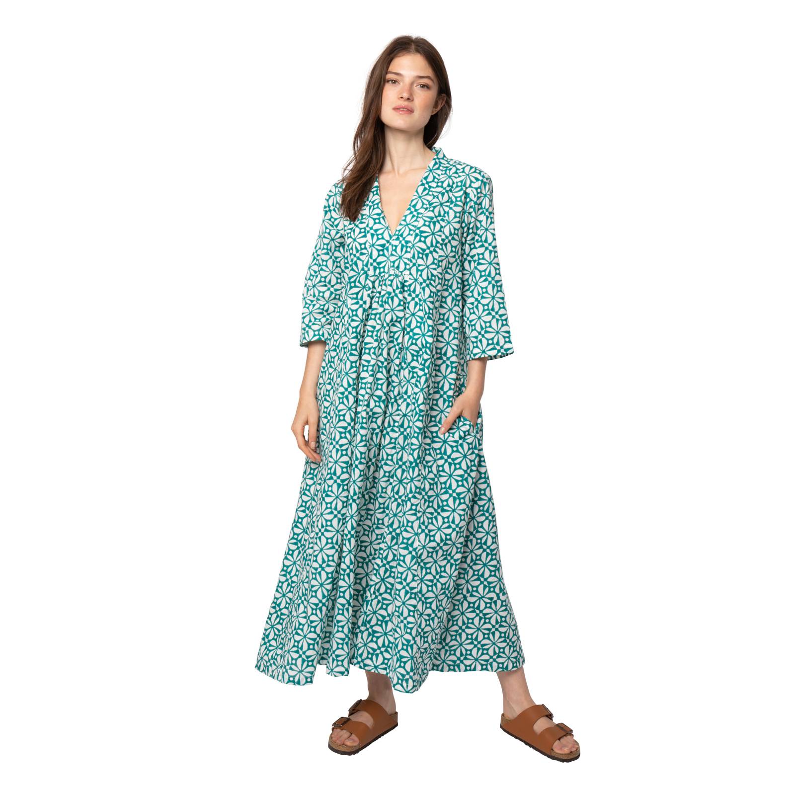 Robes Robe Mia Petal - 100% Coton BIO Ethnique VR3101 GREEN