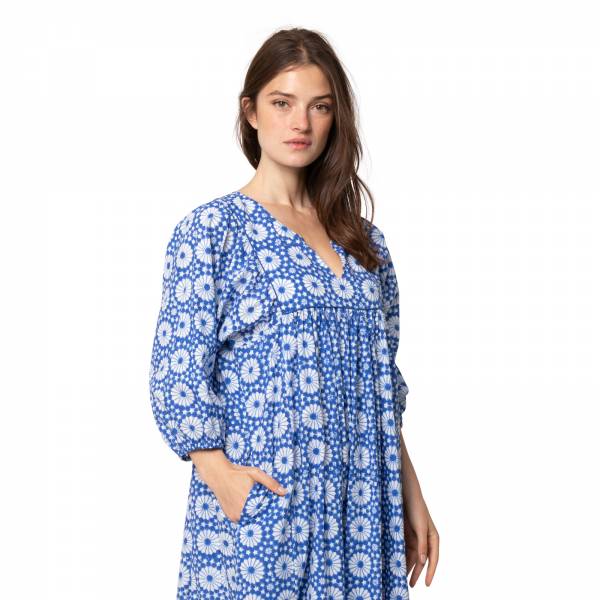 Robes Robe Manon Kolam - 100% Coton BIO Ethnique VR3102 BLUE