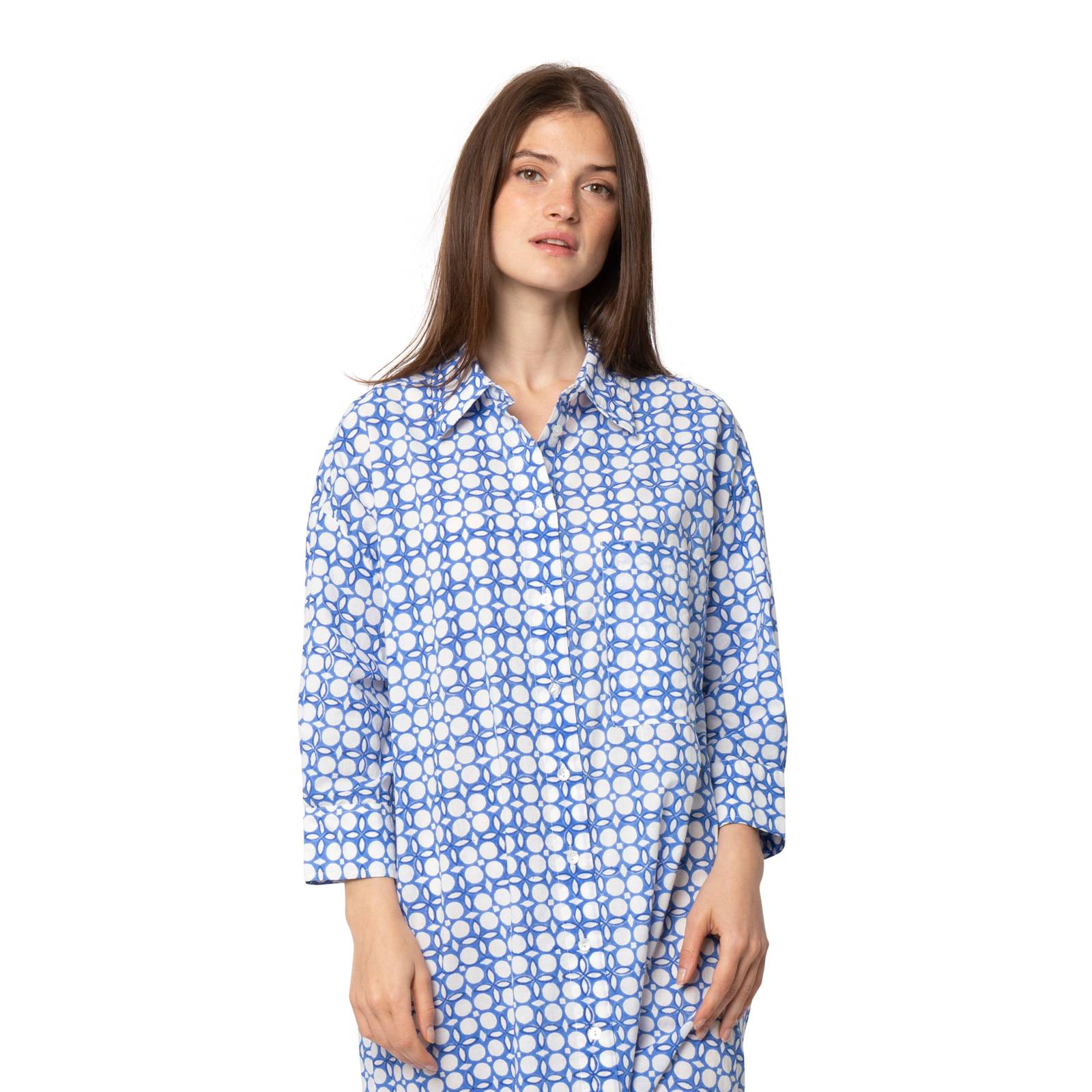 Chemises et blouses Camelia Shirt Dress Dotty 100% Organic Cotton Ethnique VR3607D BLUE
