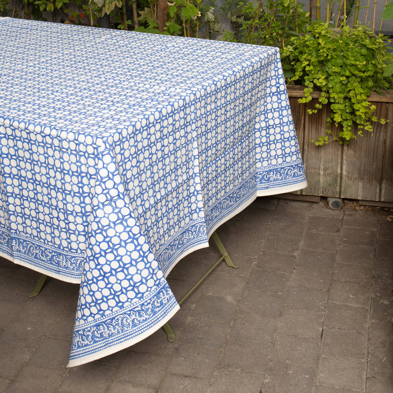 A table ! Nappe de table Dotty 150x150 Cm - 100% Coton BIO - Blockprint Ethnique TB3051 BLUE
