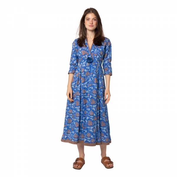 Robes Robe bohème Raj Pompom Parvati - 100% Coton BIO Ethnique VR3600 BLUE