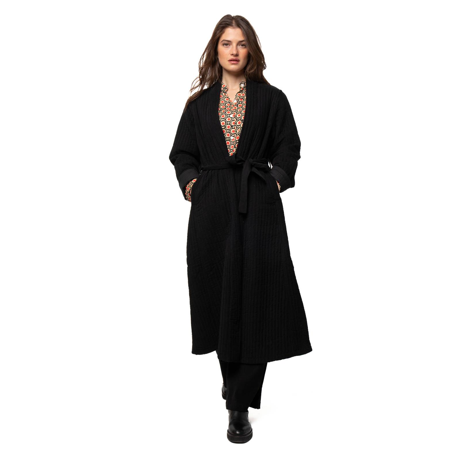 Vestes et manteaux Mona Coat Velvet 100% Coton Velvet Ethnique VM3623 BLACK