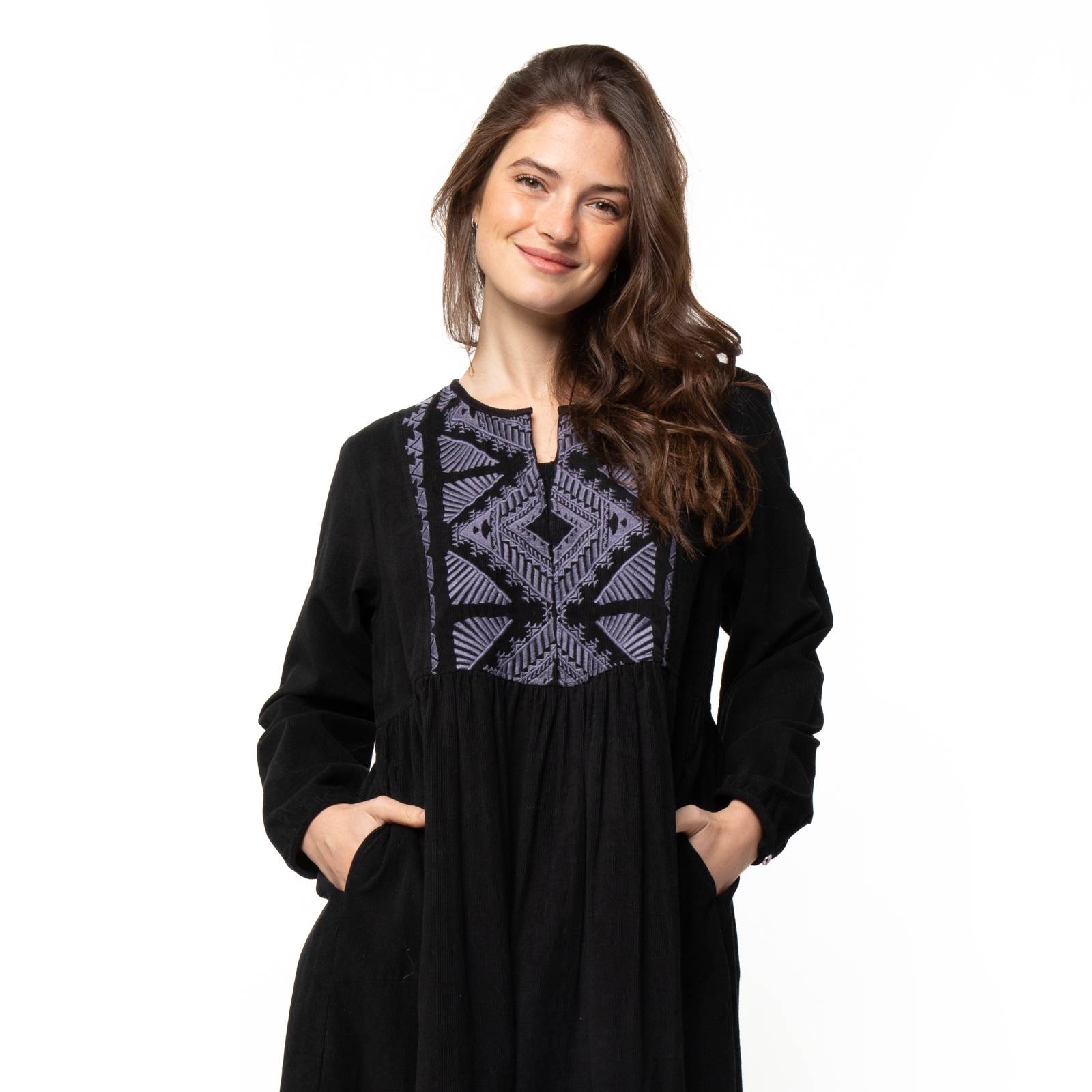 Robes Lucia Dress Velvet 100% Coton Ethnique VR3625 BLACK