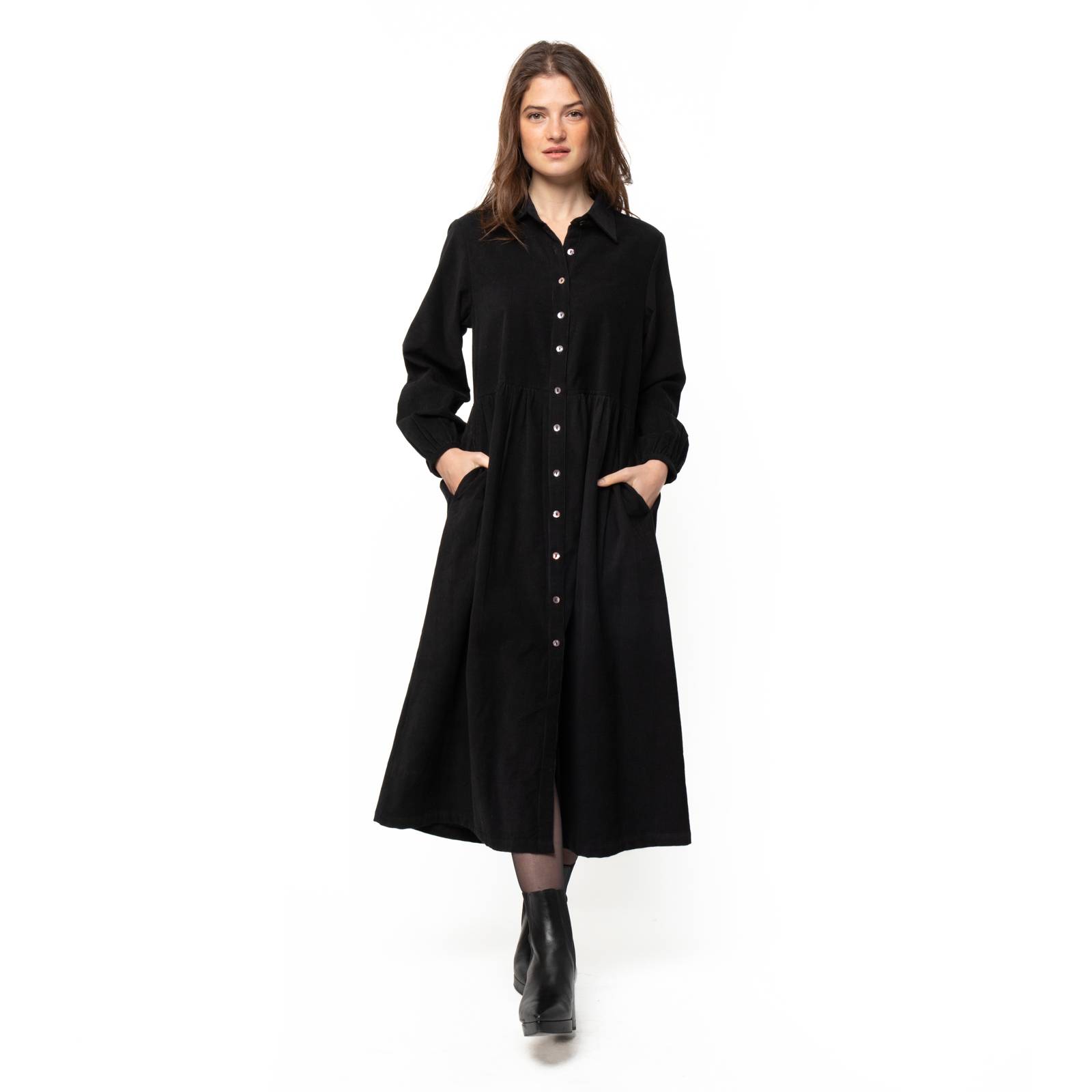 Robes Paulette Dress Velvet 100% Coton Ethnique VR3626 BLACK