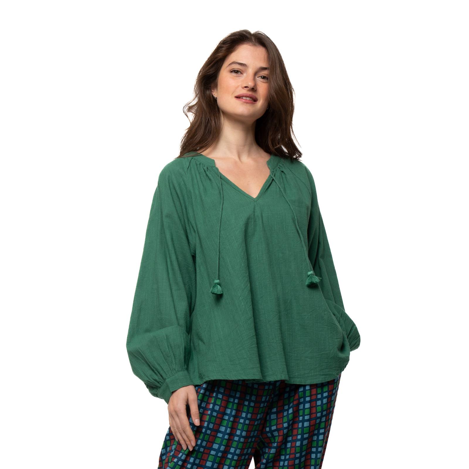 Chemises et blouses Marlene Top Slub 100% Coton Ethnique VT3634 GREEN