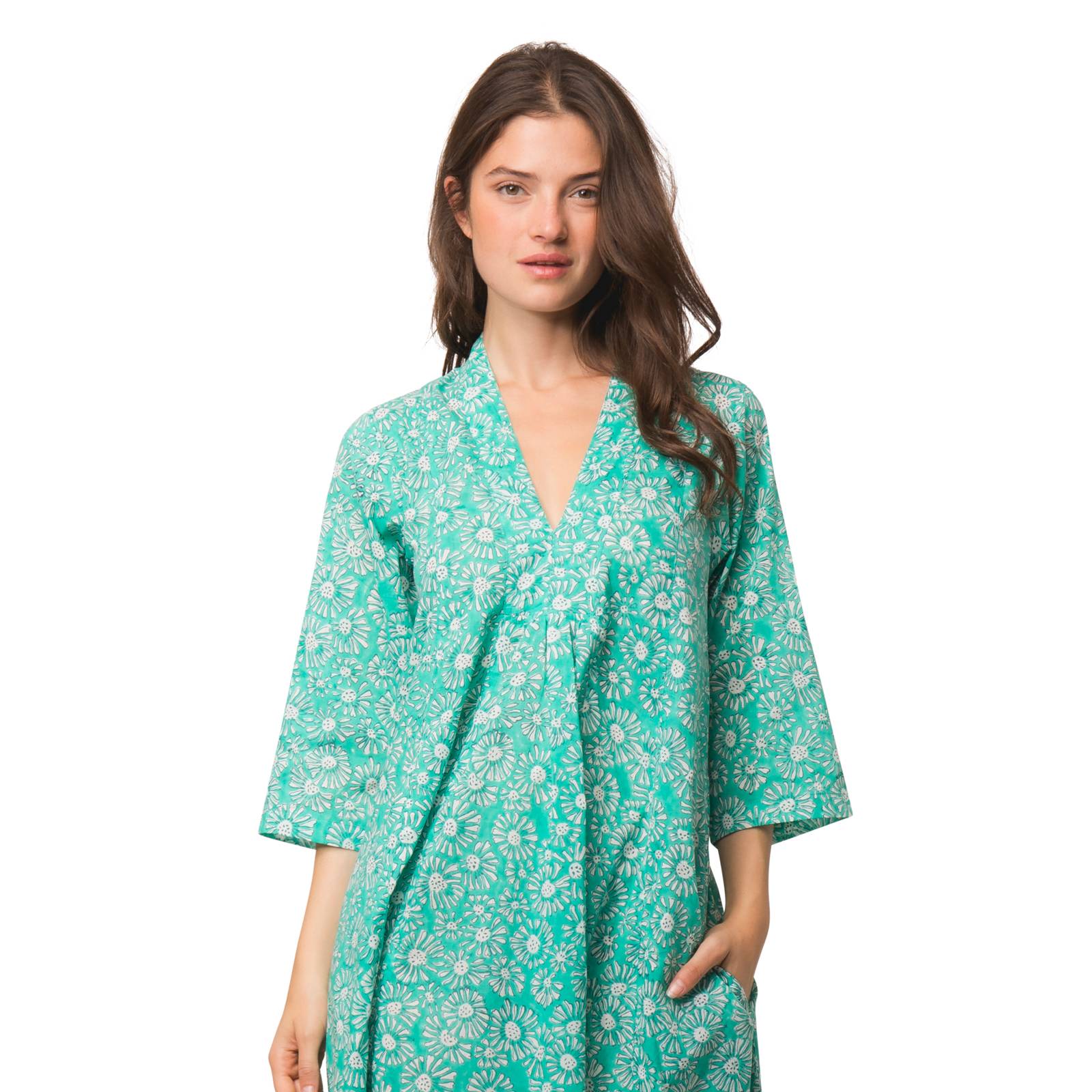 Robes Robe Mia Aster100% Coton bio Ethnique VR4136 GREEN