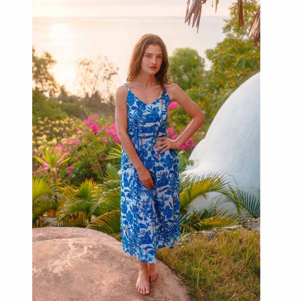Robes Nina Singlet Dress Lokobe 100% Coton Ethnique VR4206 BLUE