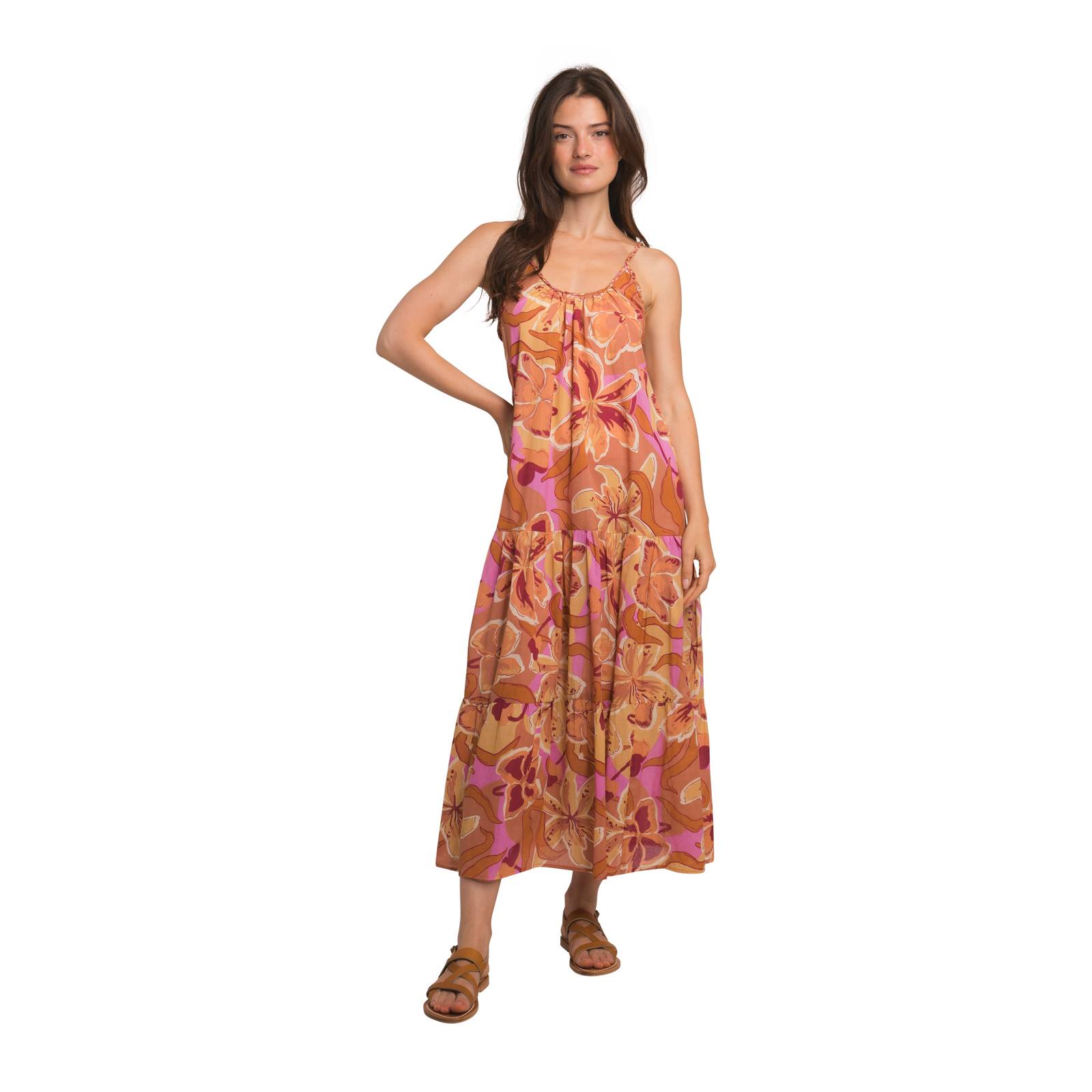 Robes Robe Rose Andilana 100% Coton Ethnique VR4214 ORANGE