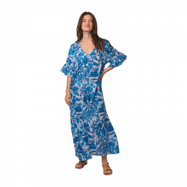 Robes Elsa Dress Lokobe 100% Coton Ethnique VR4234 BLUE