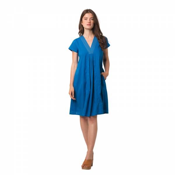 Robes Iris V Neck Dress S.color 100% Coton Ethnique VR4301 BLUE
