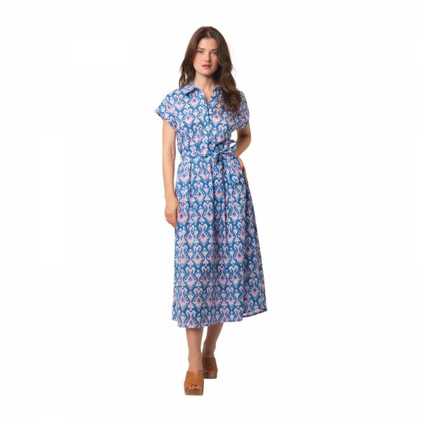 Robes Louna Dress Ikat 100% Organic Cotton Ethnique VR4501 BLUE