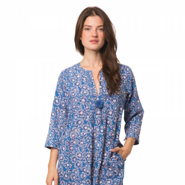 Robes Robe Louisa Aster 100% Coton tissé main Ethnique VR4702 BLUE
