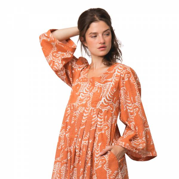 Robes Robe Laura Tiger 100% Coton bio Ethnique VR4709 ORANGE