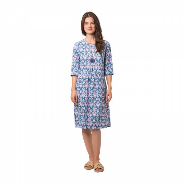 Robes Louisa Dress Ikat 100% Organic Coton Ethnique VR4718 BLUE