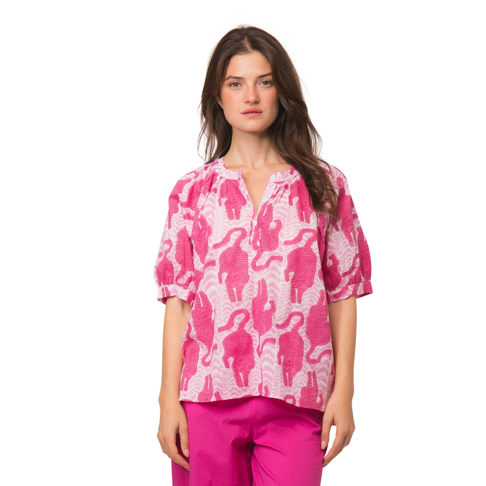 Chemises et blouses Top Melie Tiger 100% coton bio Ethnique VT4113 PINK