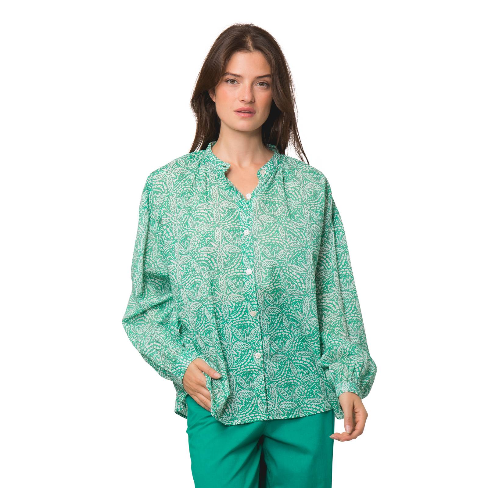 Chemises et blouses Chemise Camille Iranja 100% Coton Ethnique VT4224B GREEN