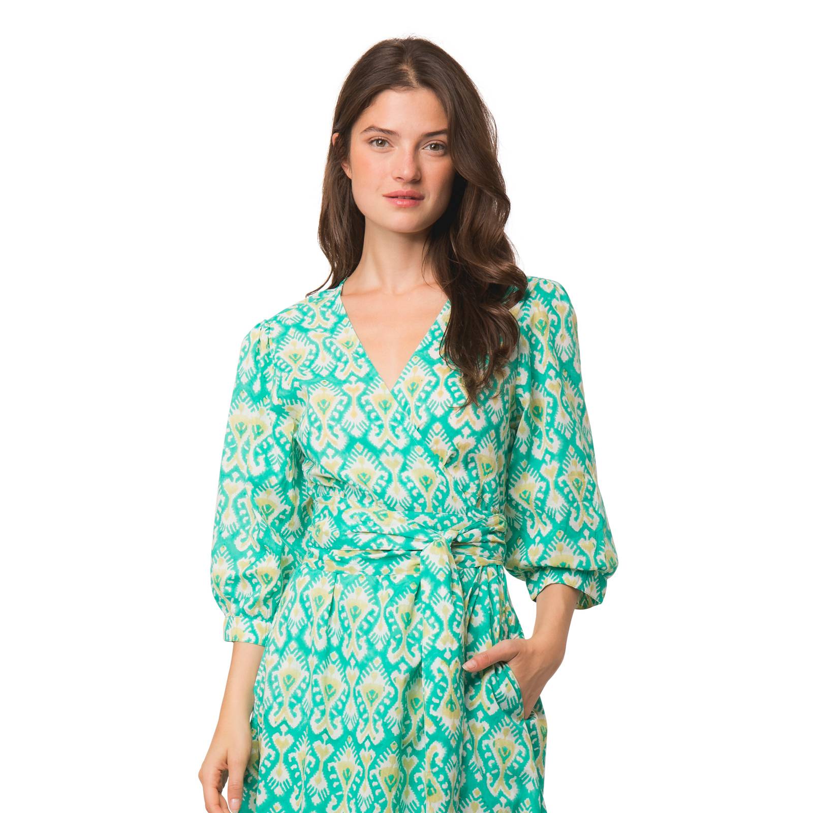 Robes Robe Laurence Ikat 100% Coton bio Ethnique VR4134 GREEN