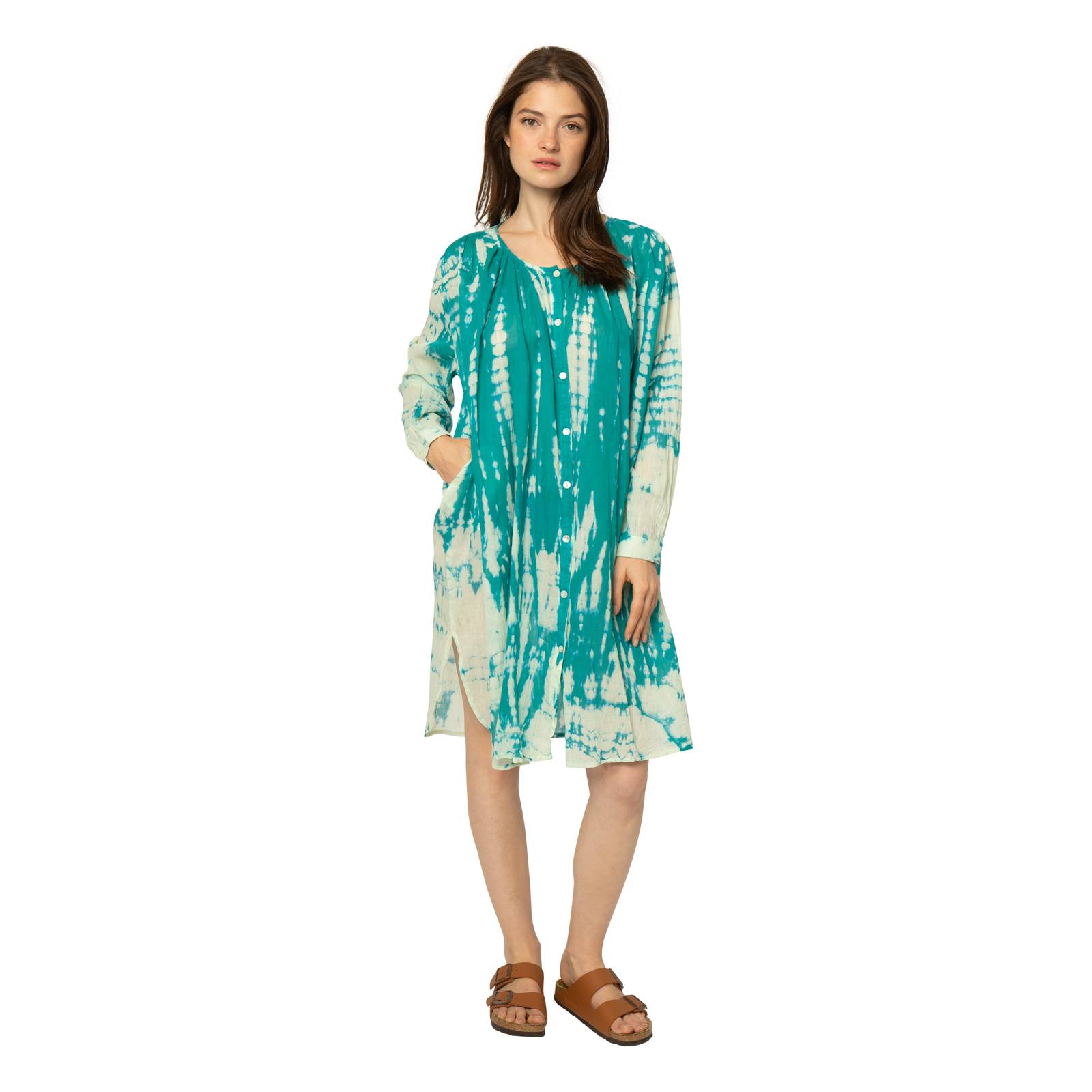 Robes Robe Chloe Tie and Dye - 100% Coton Ethnique VR3407 GREEN TURQUOISE