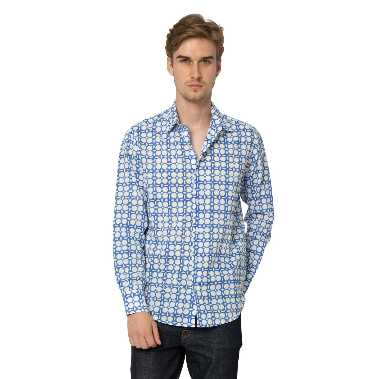 Chemises HOMME Chemise pour homme Dotty - 100% Coton BIO Ethnique VT3611 BLUE